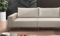 Sofá Modulado Monet 3.30m, com Chaise, Almofadas Soltas, Pés de Metal Preto. - Zoze Home Decor
